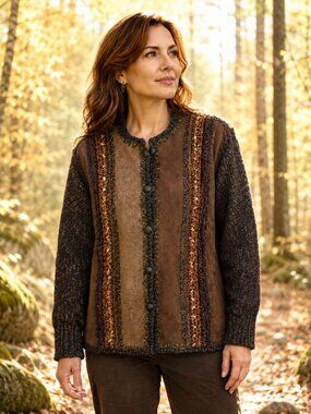Rare Suede Mixed Knit Jacket Medium MM Couture Canadian Artisan Y2K Brown Boho